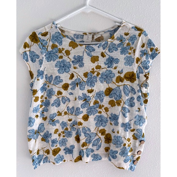 Joie Tops - Joie‎ Shirt Womens Large Cream Blue Linen Floral Boho Beachy Coastal Resort